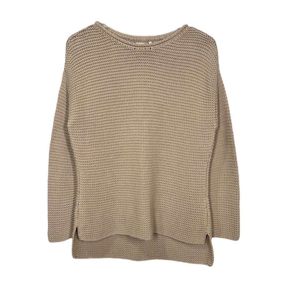 Shxt That I Knit Scotia Sweater Small Tan Pima Cotton Peru Pullover Casual Cozy - Picture 2 of 7